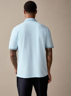 Bleu clair ottoman - Polo coupe classique à manches courtes et liserés