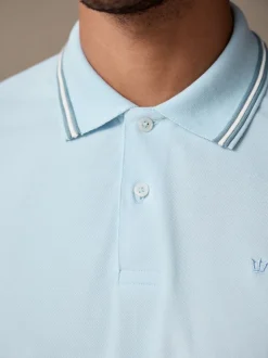 Bleu clair ottoman - Polo coupe classique à manches courtes et liserés