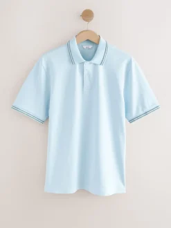 Bleu clair ottoman - Polo coupe classique à manches courtes et liserés