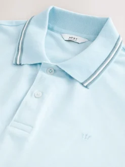 Bleu clair ottoman - Polo coupe classique à manches courtes et liserés