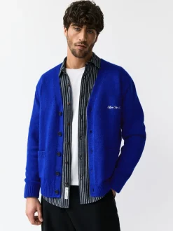 Bleu cobalt - Cardigan Coupe classique à motif Poitrine Brodé