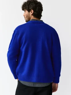 Bleu cobalt - Cardigan Coupe classique à motif Poitrine Brodé