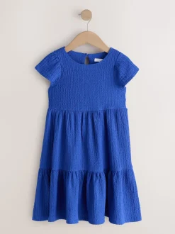 Bleu cobalt - Robe Effet froissé à manches d’ange (3-16ans)