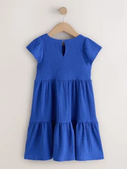 Bleu cobalt - Robe Effet froissé à manches d’ange (3-16ans)