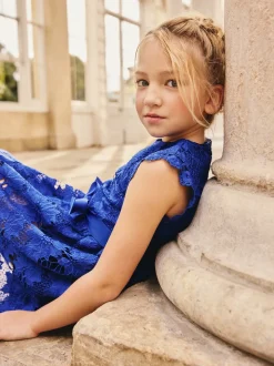 Bleu cobalt - Robe occasion en dentelle (3-16ans)