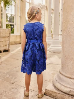 Bleu cobalt - Robe occasion en dentelle (3-16ans)