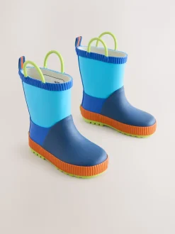 Bleu color block - Bottes de pluie à poignée