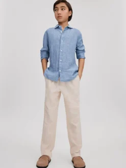 Bleu de ciel - Chemise Reiss Ruban en lin à col coupé