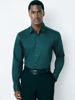 Bleu de sarcelle - Ajustement régulier - Chemise élégante texturée facile d’entretien à poignets simples