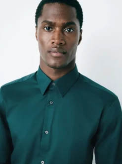 Bleu de sarcelle - Ajustement régulier - Chemise élégante texturée facile d’entretien à poignets simples