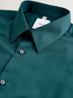 Bleu de sarcelle - Ajustement régulier - Chemise élégante texturée facile d’entretien à poignets simples