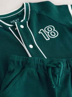 Bleu de sarcelle - Ensemble short universitaire à manches courtes (3mois à7ans)