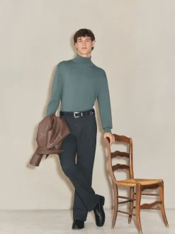 Bleu de sarcelle - Polo EDIT en maille à manches longues et col roulé