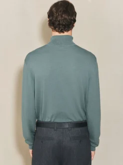 Bleu de sarcelle - Polo EDIT en maille à manches longues et col roulé