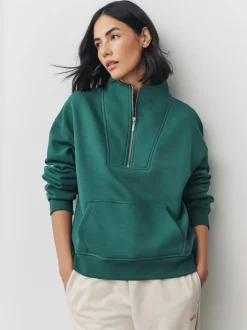 Bleu de sarcelle - Sweat-shirt décontracté en jersey épais à col zippé