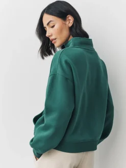 Bleu de sarcelle - Sweat-shirt décontracté en jersey épais à col zippé