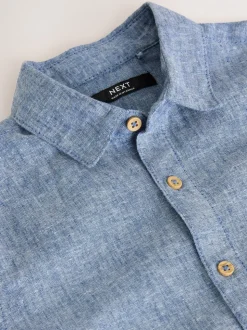 Bleu Denim - Chemise Blend en lin à manches courtes (3-16ans)