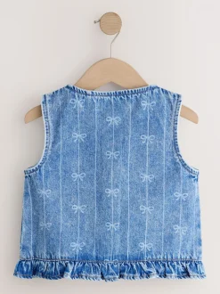 Bleu Denim - Gilet sans manches en Denim avec nœud (3-16ans)