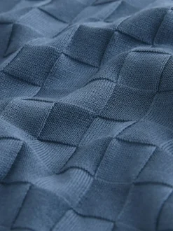 Bleu Denim - Polo N. Premium Coupe classique en maille à manches courtes et col zippé à damiers
