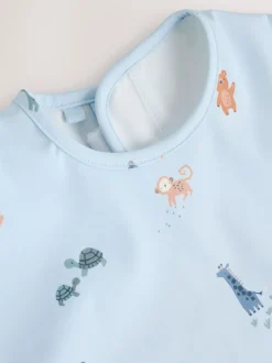 Bleu dinosaure motif jungle - Bavoir à manches de sevrage et d’alimentation