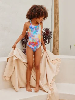 Bleu effet tourbillon - Maillot de bain à double bretelle (3-16yrs)