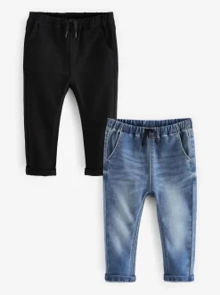 Bleu et noir en jean - Jean à enfiler avec stretch ultra-doux (3mois-7ans)