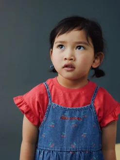 bleu foncé - Combinaison et T-shirts en Denim imprimé cerise (3mois-7ans)