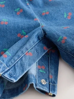 bleu foncé - Combinaison et T-shirts en Denim imprimé cerise (3mois-7ans)