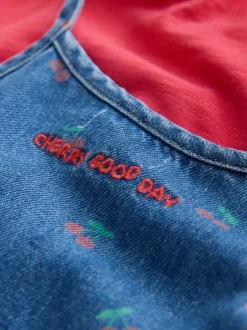 bleu foncé - Combinaison et T-shirts en Denim imprimé cerise (3mois-7ans)