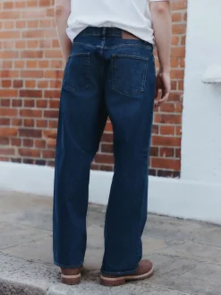 Bleu foncé - Coupe ample - délavé vintage Denim Jeans