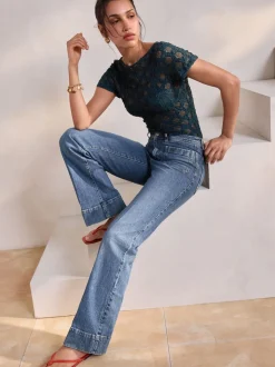 bleu foncé - Jean ample à poches plaquées