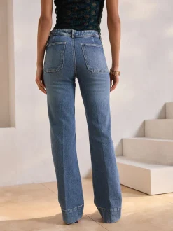 bleu foncé - Jean ample à poches plaquées