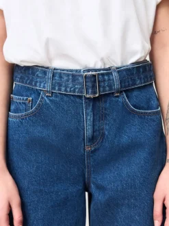 bleu foncé - Jean barrel ceinturé