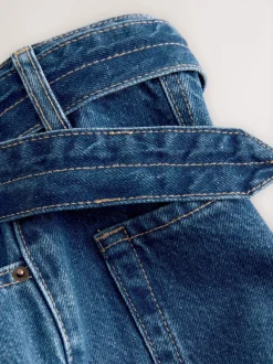 bleu foncé - Jean barrel ceinturé