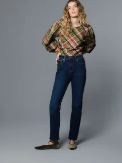 bleu foncé - Jean extensible ajusté taille milieu