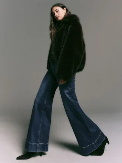 bleu foncé - Jean extensible Ample taille haute