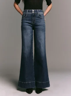 bleu foncé - Jean extensible Ample taille haute