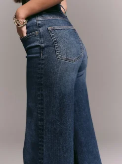 bleu foncé - Jean extensible Ample taille haute