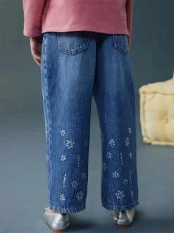 bleu foncé - Jean large avec ornements thermiques (3-16ans)