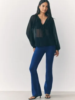 bleu foncé - Leggings bootcut en jersey à carreaux
