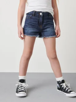 bleu foncé - Short en jean à bords effilochés (3-16ans)