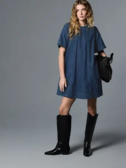 Bleu foncé de denim - Robe t-shirt courte