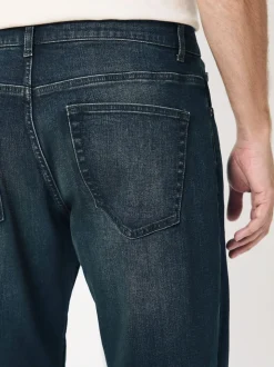 Bleu foncé lavé - Jeansextensible classique coupe fuselée régulière