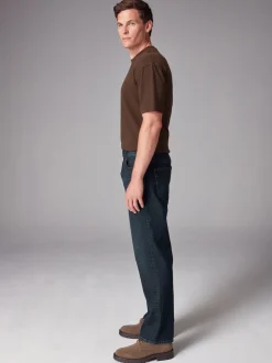 Bleu foncé lavé - Straight Fit Classic Jeans extensibles