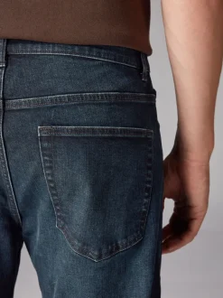 Bleu foncé lavé - Straight Fit Classic Jeans extensibles