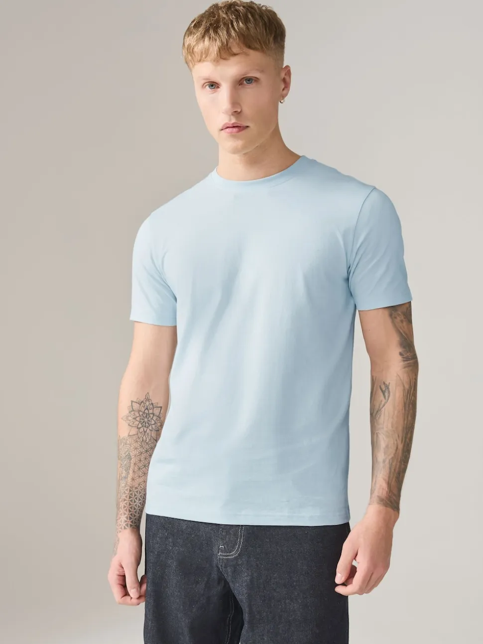 Bleu glace - Slim Fit (Slim Fit) - T-shirt Essential Col rond en coton