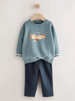 Bleu imprimé avion - Ensemble Sweat-shirt et Survêtement (3mois à7ans)
