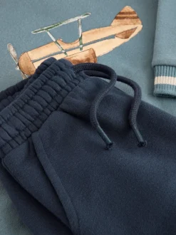 Bleu imprimé avion - Ensemble Sweat-shirt et Survêtement (3mois à7ans)