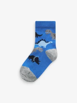 Bleu imprimé dinosaure - Paquet de chaussettes en coton riche 7