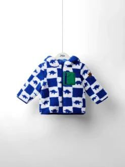 Bleu imprimé dinosaure - Veste JoJo Maman Bébé à damier en Borg à capuche